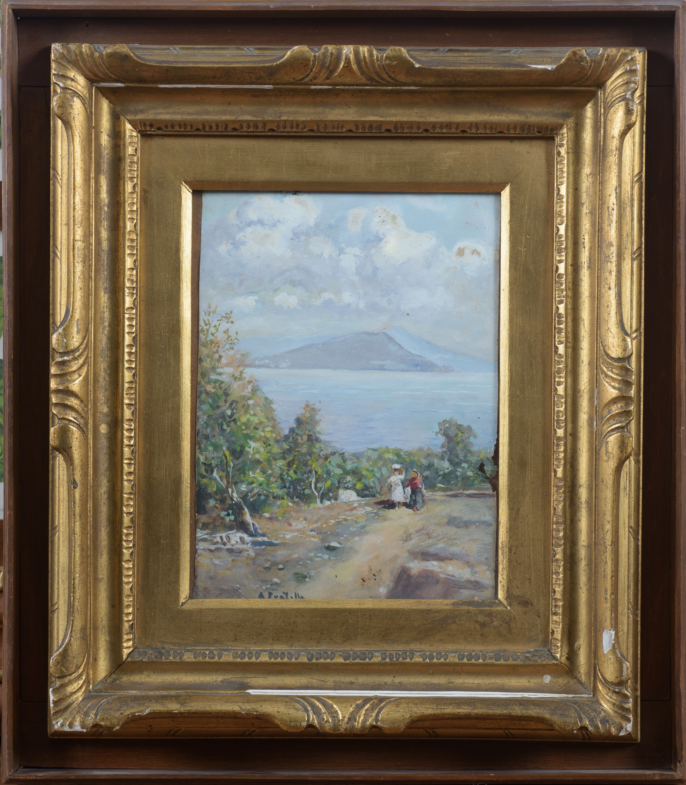 Attilio Pratella - Veduta del Golfo di Napoli, tempera su carta