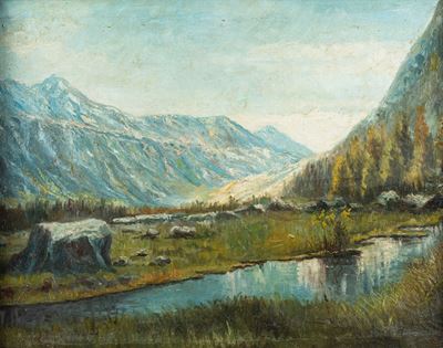 Paesaggio alpino, olio su tela