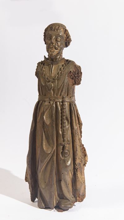 Scultura raffigurante prelato, legno intagliato, dorato e policromato (Italia settentrionale, fin...