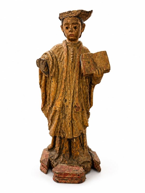 Scultura raffigurante giovane santo o chierico