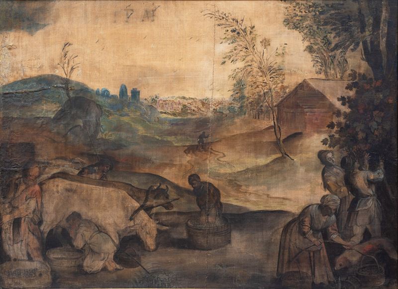 Scena campestre con attività quotidiane