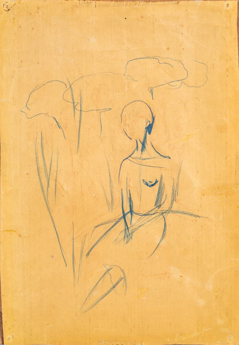 Giuseppe Capogrossi - Figura femminile, pastello su carta e china diluita (1959)