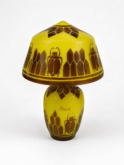 Lampada da appoggio, vetro soffiato satinato giallo (anni '60 del XX secolo)