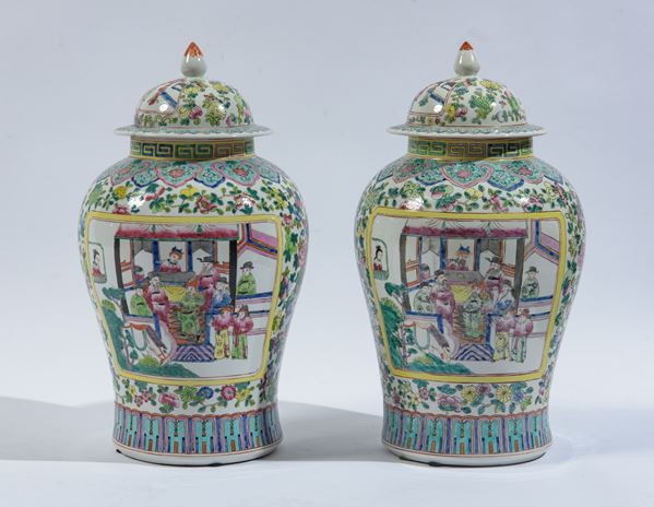 Coppia di potiches - Famiglia Rosa