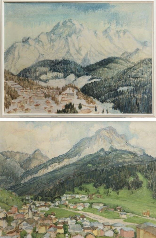 R. Dubros, Coppia di paesaggi, olio su tela