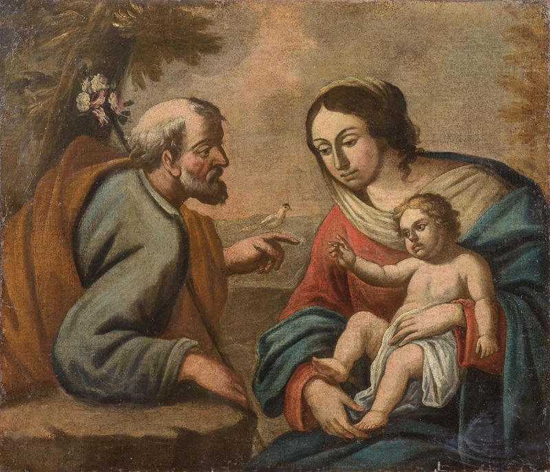 Scuola italiana, La Sacra Famiglia, olio su tela (XVII secolo)