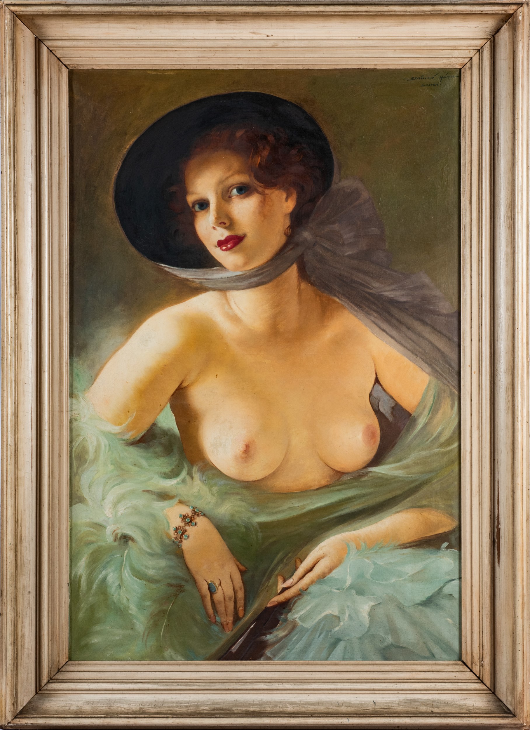 Maria Szantho - Ritratto di donna con cappello, olio su tela