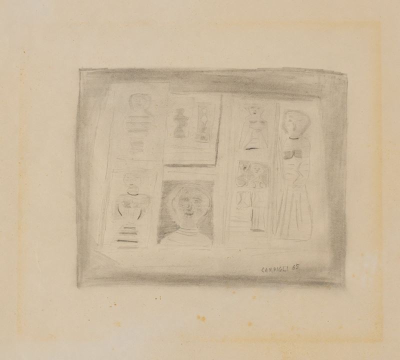 Massimo Campigli - Senza titolo (grafite su carta), 1965