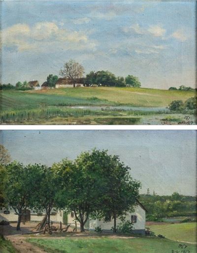 Coppia di paesaggi nord europei, olio su tela (1917)