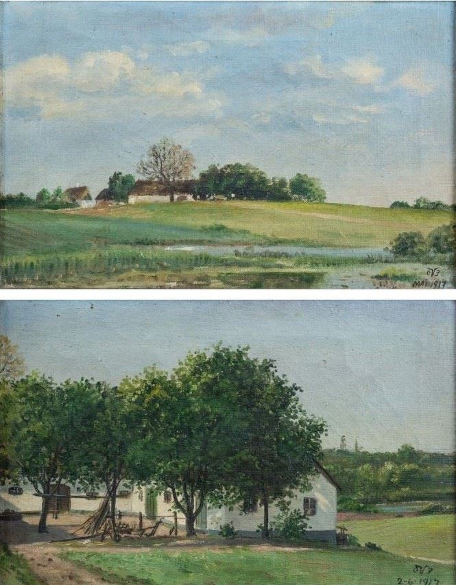 Coppia di paesaggi nord europei, olio su tela (1917)