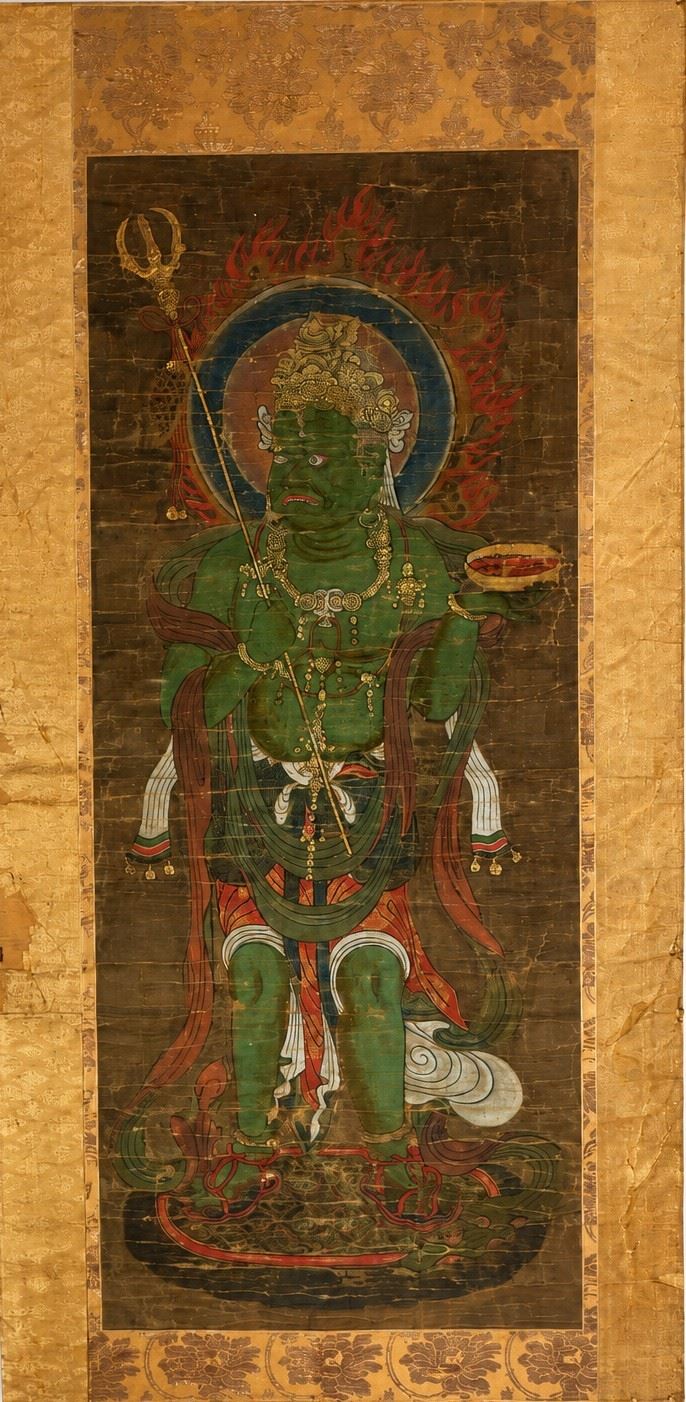 Ritratto di Dharma Pala, olio su carta, Manifattura tibetano-cinese, XVIII-XIX secolo