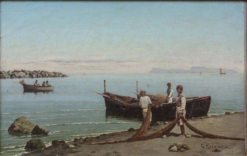 Veduta del golfo di Napoli con pescatori
