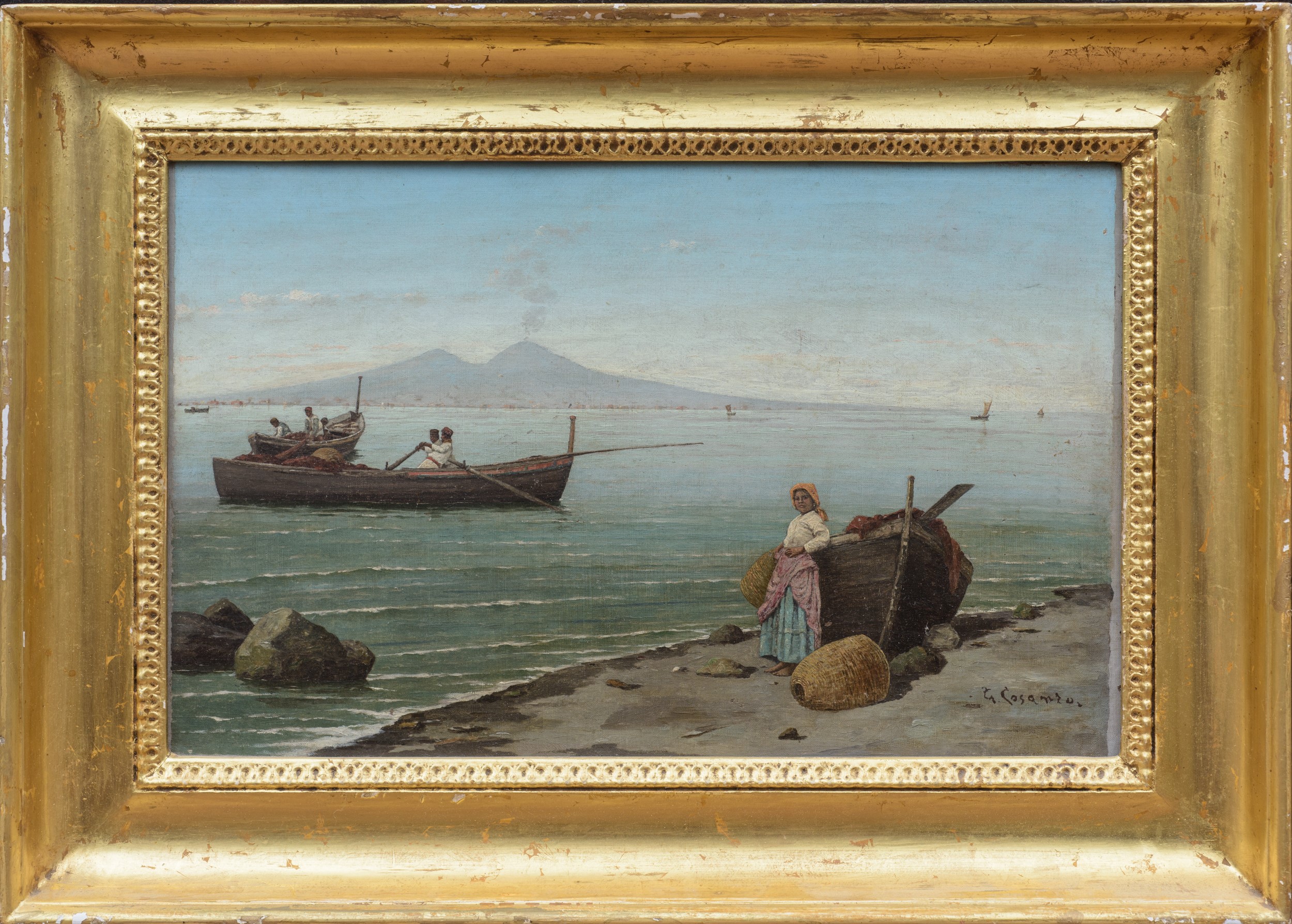 Veduta del Vesuvio da Posillipo con pescatori