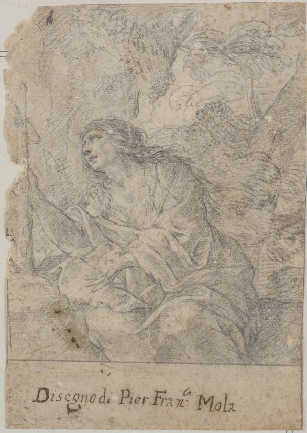 Pier Francesco Mola : Studio per la figura di Santa Maria Maddalena  - grafite su carta vergata - Asta Dipinti e Disegni dal XV al XIX secolo - DAMS Casa d'Aste