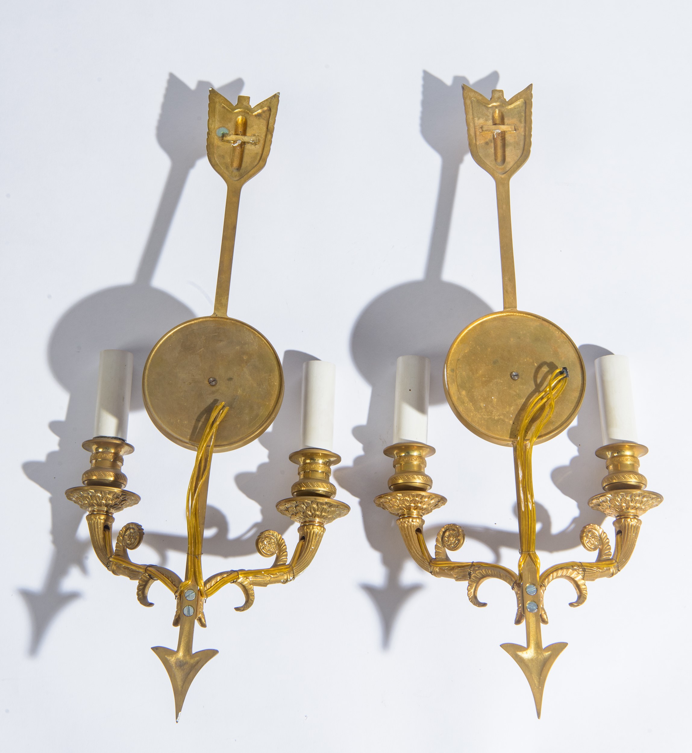 Francia, Impero (prima metà XX secolo), Coppia di appliques in bronzo dorato e brunito