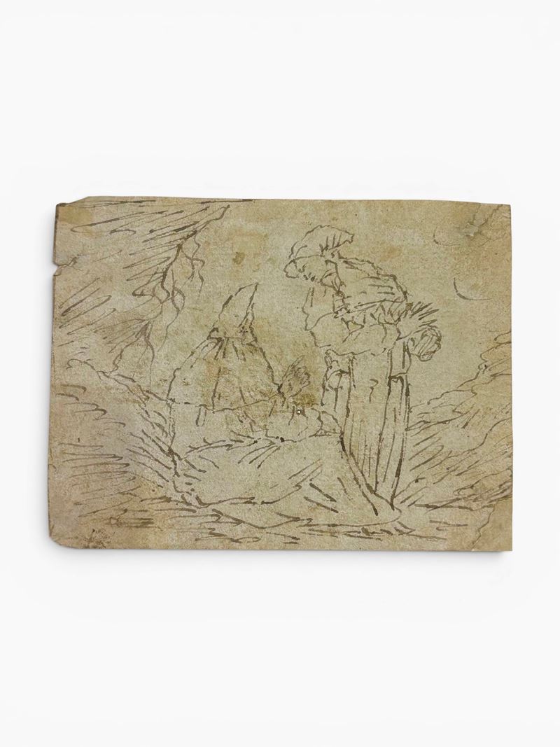 Studio di figure di due frati in un paesaggio