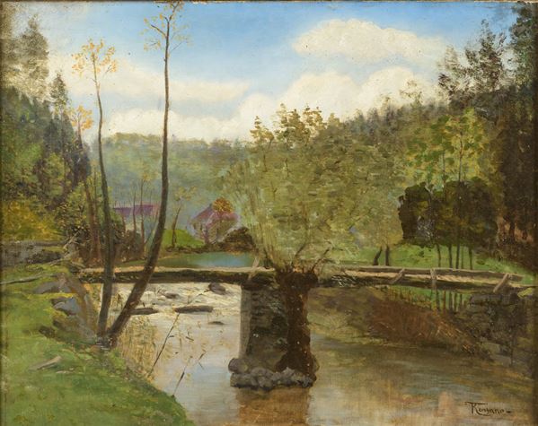 Federico Rossano - Paesaggio fluviale con figure