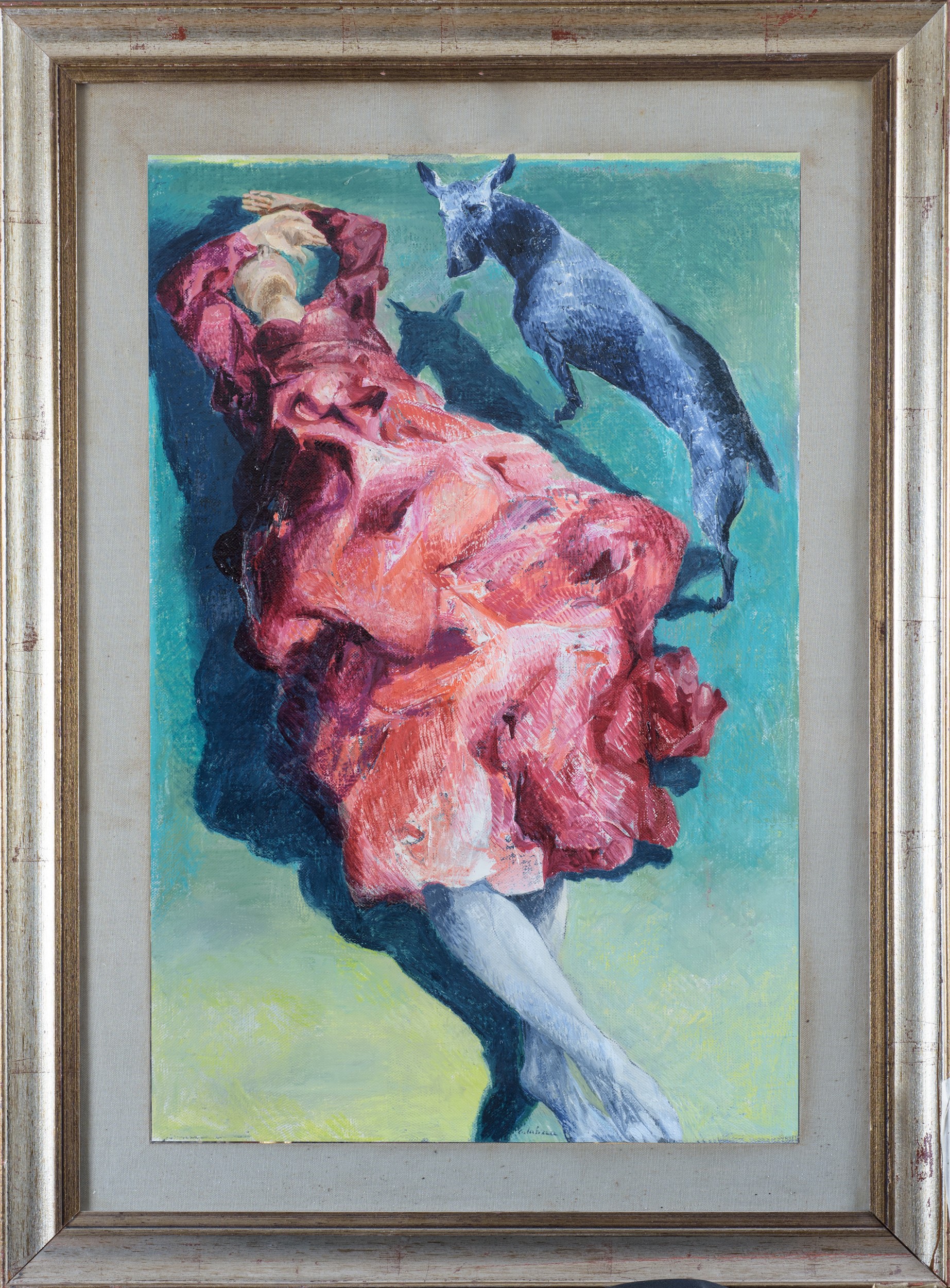 Ennio Calabria - Donna distesa con cane, olio su tela
