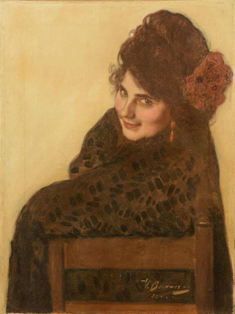 Scuola spagnola, Fanciulla di Siviglia, olio su tela