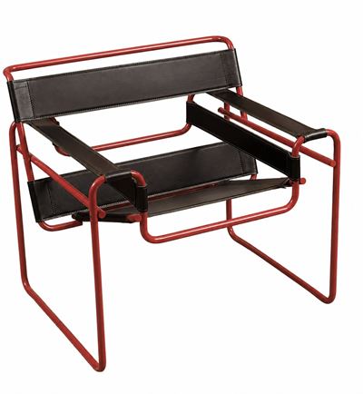 Sedia modello Wassily, metallo laccato e pelle