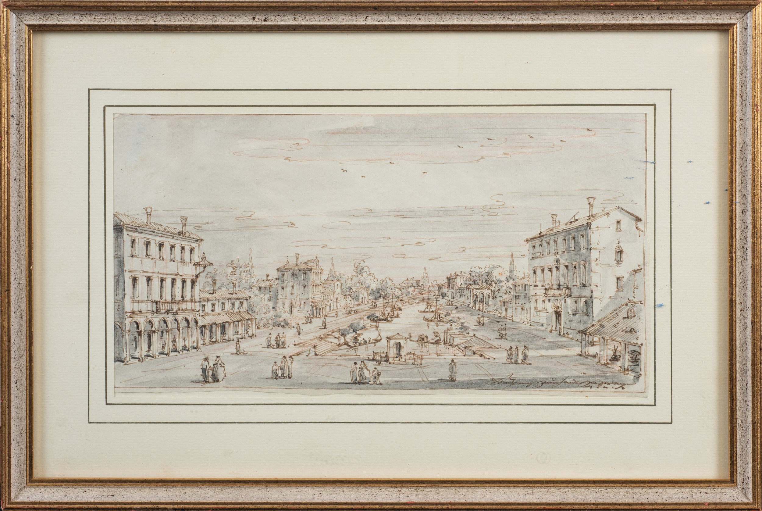 Giuseppe Latini Maestro del Ricciolo - Veduta di Mestre (china e acquerello su carta)