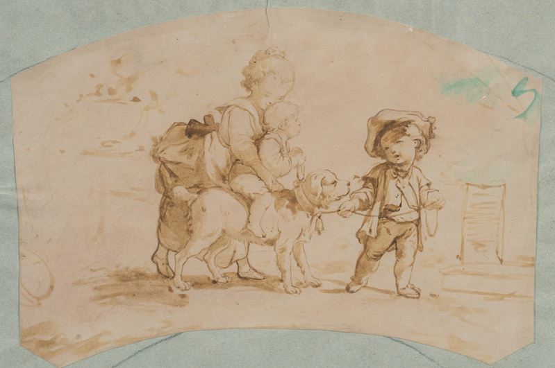 Scena di genere con fanciulli e cane
