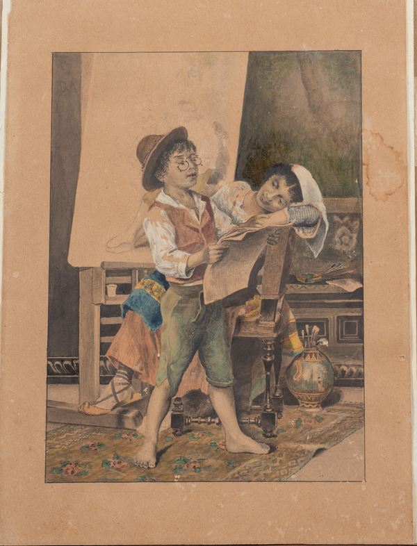 Luigi Bechi - Scena d'interno con fanciulli