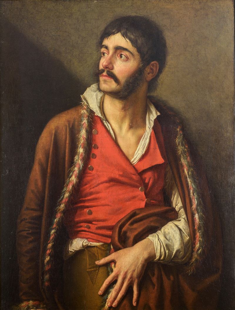 Scuola italiana, Ritratto d’uomo in costume popolare, olio su tela
