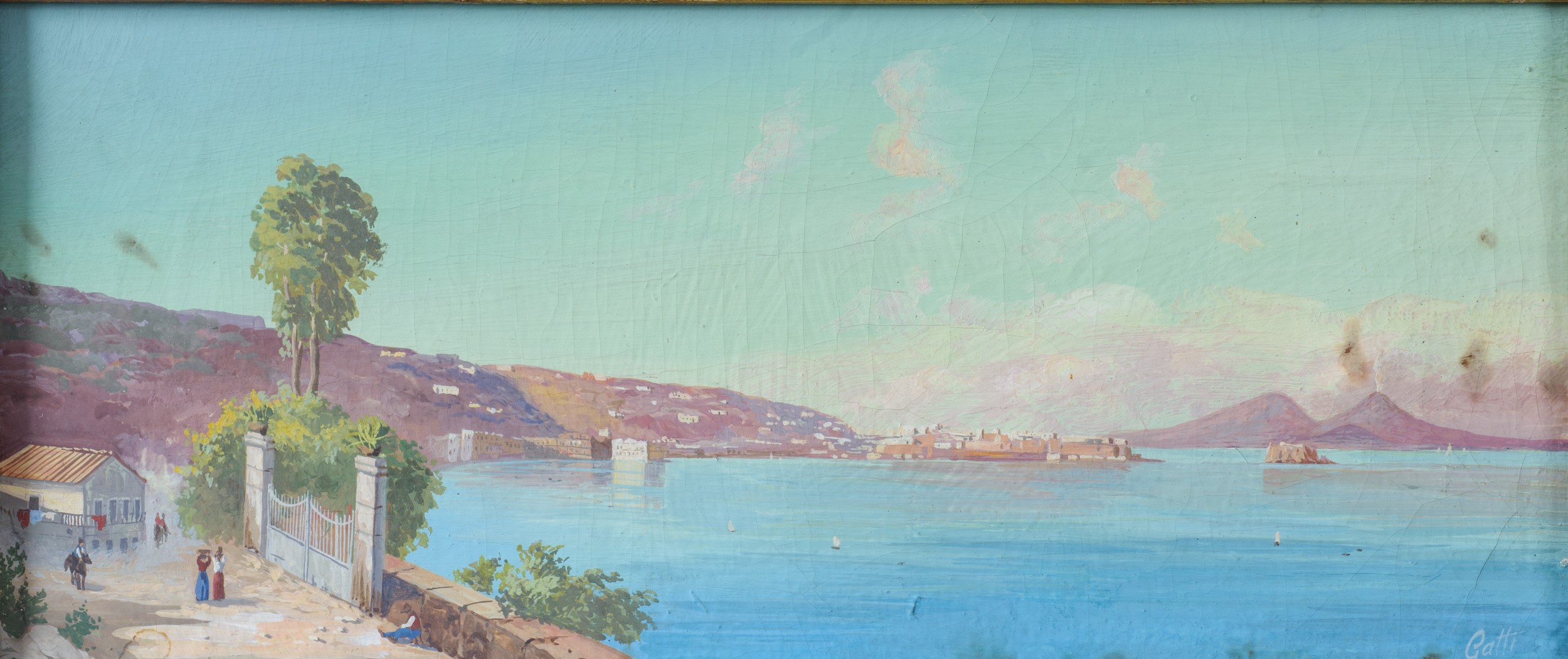 Annibale Gatti - Coppia di dipinti raffiguranti golfo di Napoli, olio su cartoncino