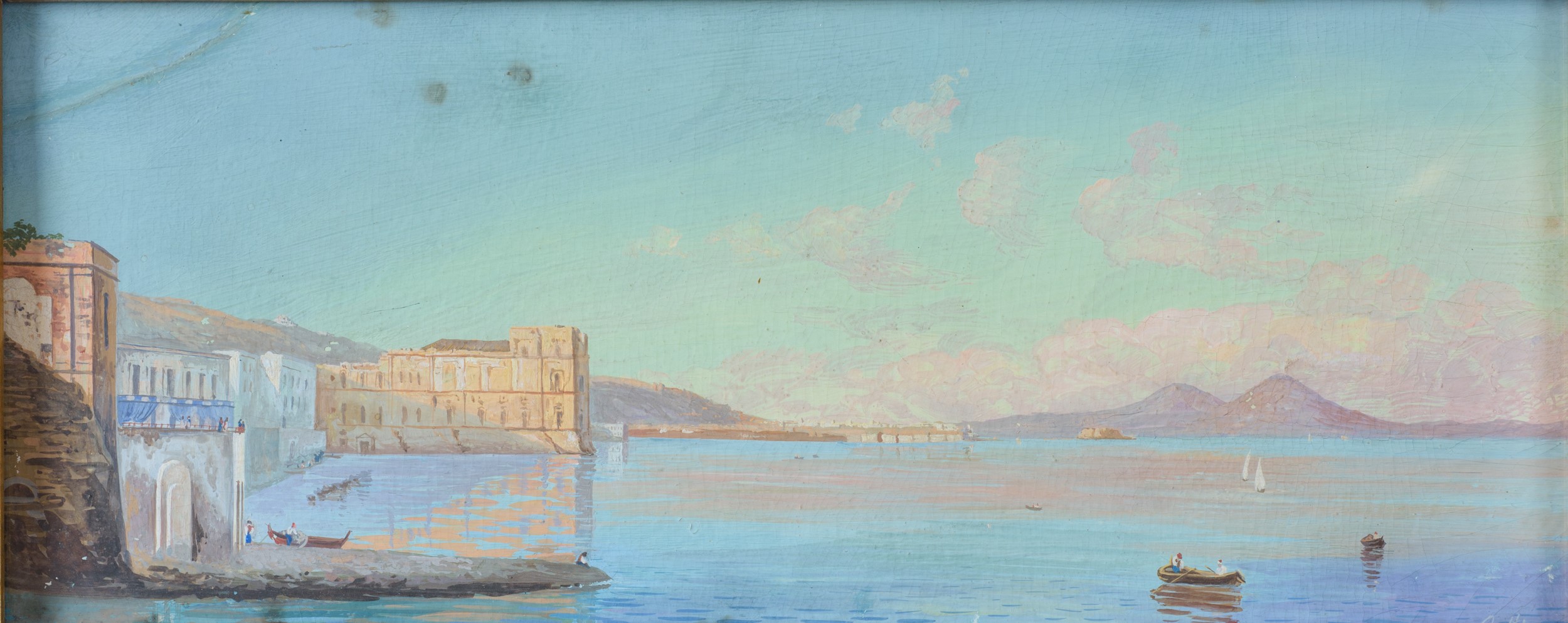 Annibale Gatti - Coppia di dipinti raffiguranti golfo di Napoli, olio su cartoncino