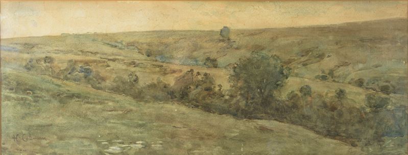 Henry Coleman - Paesaggio collinare, acquarello su carta