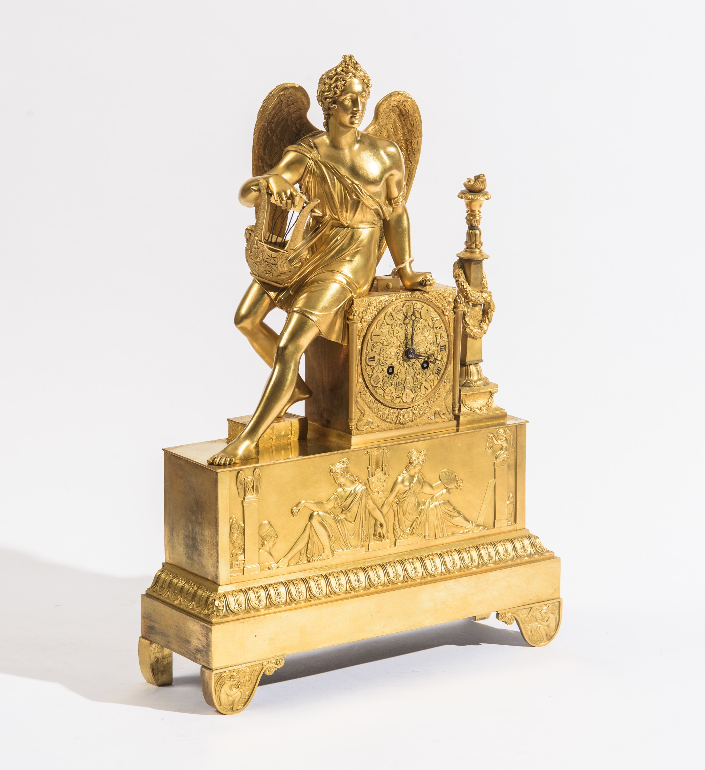 Pendola da tavolo in bronzo dorato cesellato, manifattura francese (Impero, prima metà XIX secolo...