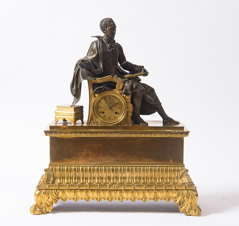 Grande pendola da tavolo, bronzo dorato e brunito (Francia, prima metà XIX secolo)