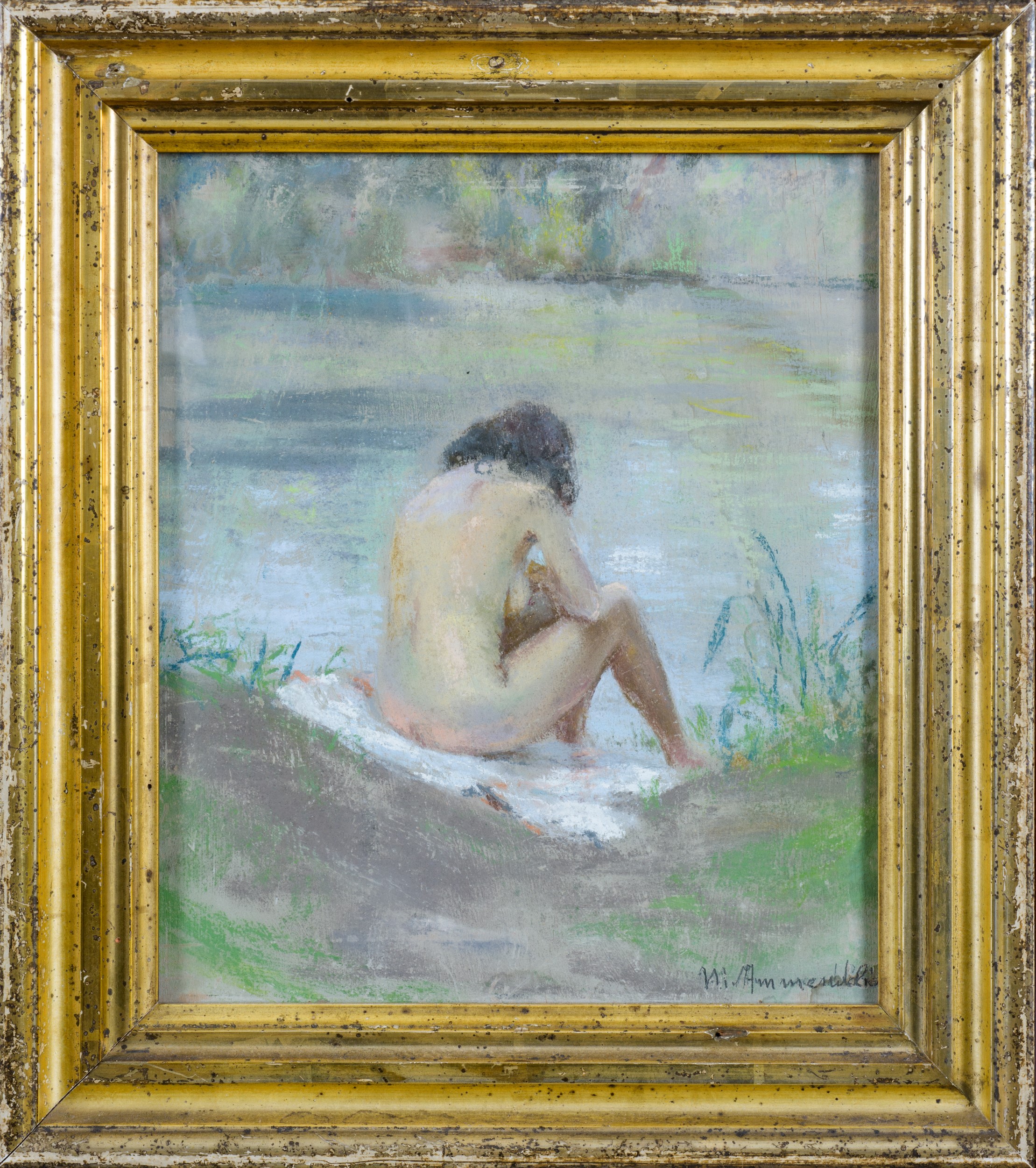 Nudo di schiena femminile, pastello su tavoletta