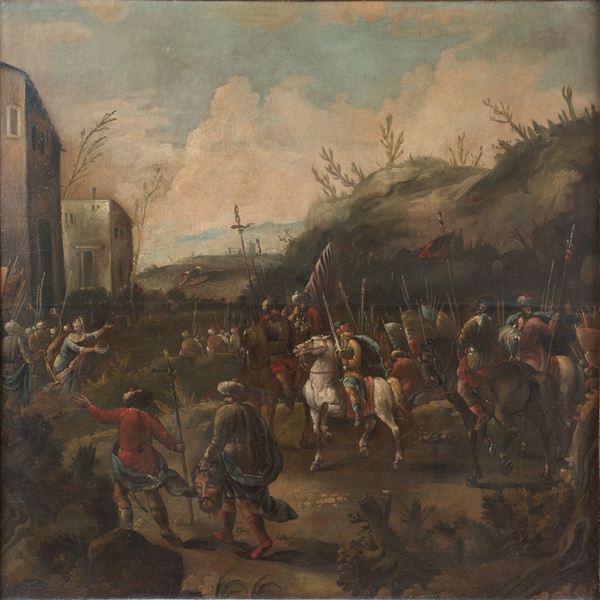 Truppe ottomane in marcia con trofei di guerra