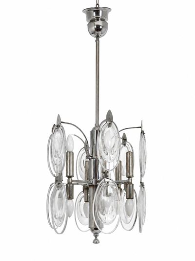 Lampada da soffitto in metallo e vetro di Murano