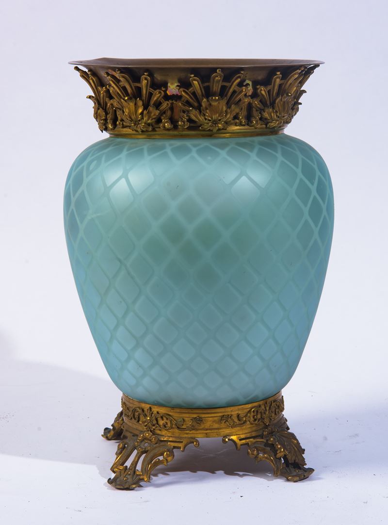 Grande vaso, vetro satinato e bronzo dorato (Art Nouveau, inizio XX secolo)