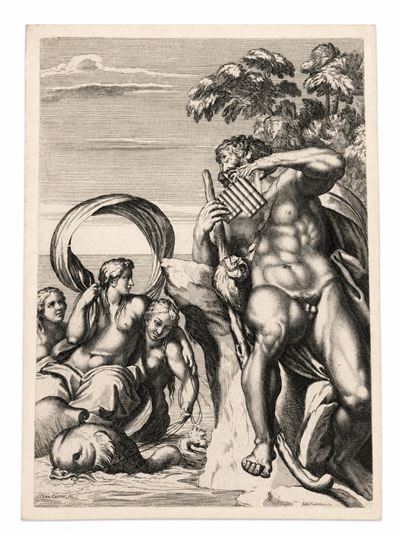 Polifemo e Galatea (Polifemo suona la siringa per l’amata), acquaforte e bulino