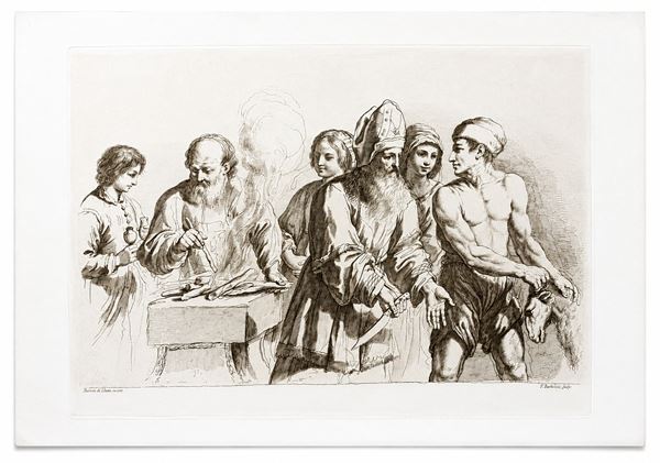 Francesco Bartolozzi - Scena religiosa con santo vescovo e figure allegoriche - Da Guercino