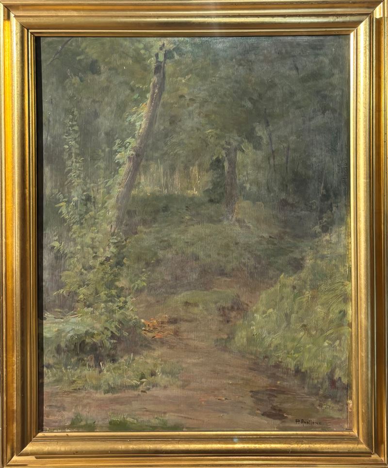Pasquale Avallone - Paesaggio boschivo, olio su tavoletta