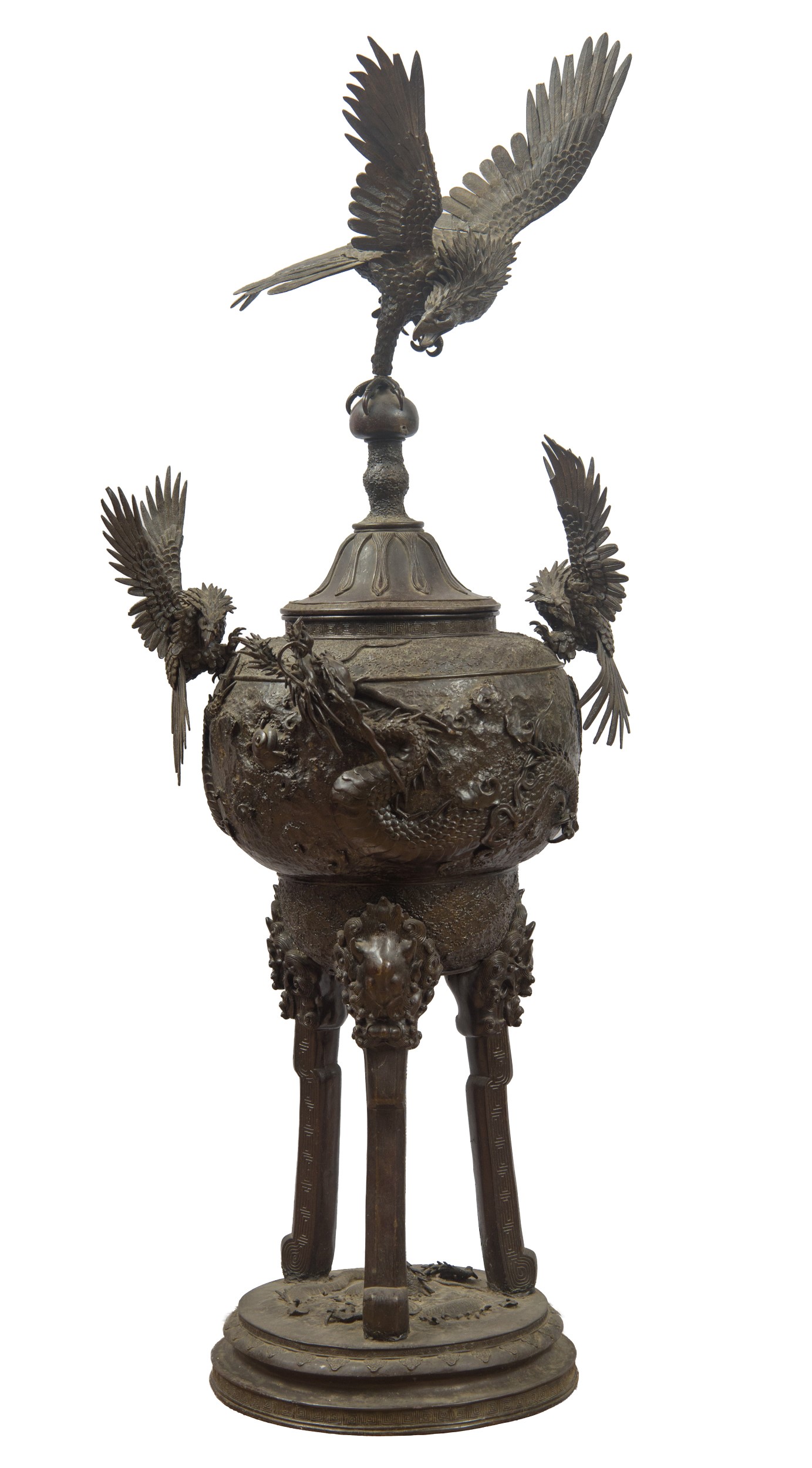 Giappone (periodo Meiji), Incensiere monumentale in bronzo patinato e cesellato