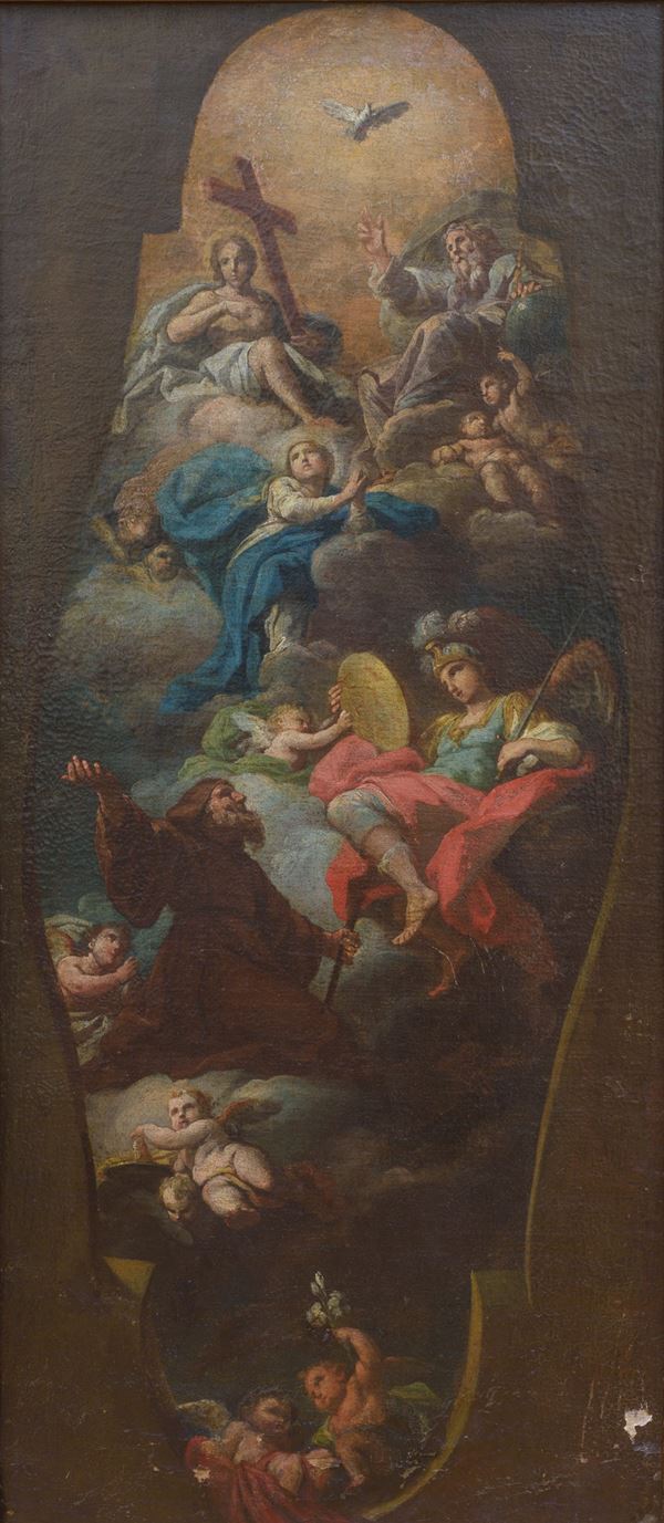 San Francesco da Paola in adorazione della Trinità, la Vergina e l'allegoria della Prudenza. 