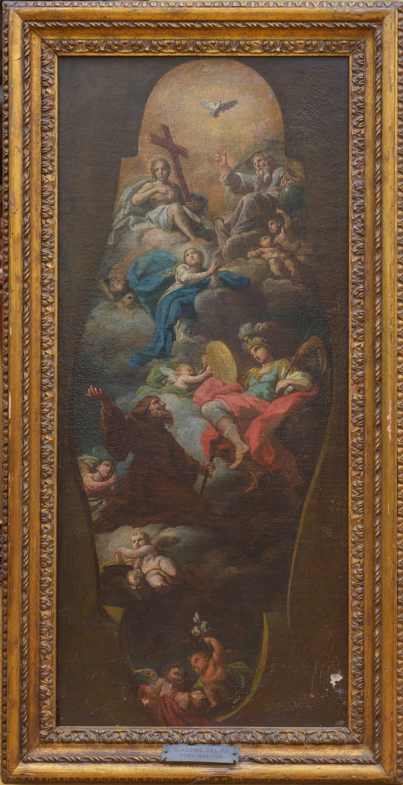 Scuola napoletana, San Francesco da Paola in adorazione della Trinità, la Vergina e l’allegoria d...