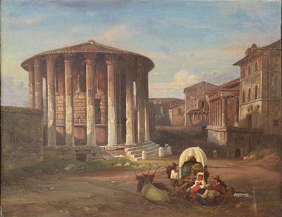 Pittore attivo a Roma, Veduta del Foro Boario con il Tempio di Ercole Vincitore