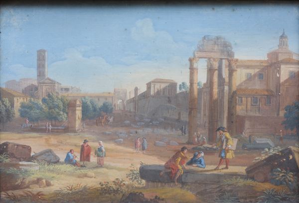 Giovanni Battista Busiri - Veduta del Foro Romano con il Tempio di Castore e Polluce