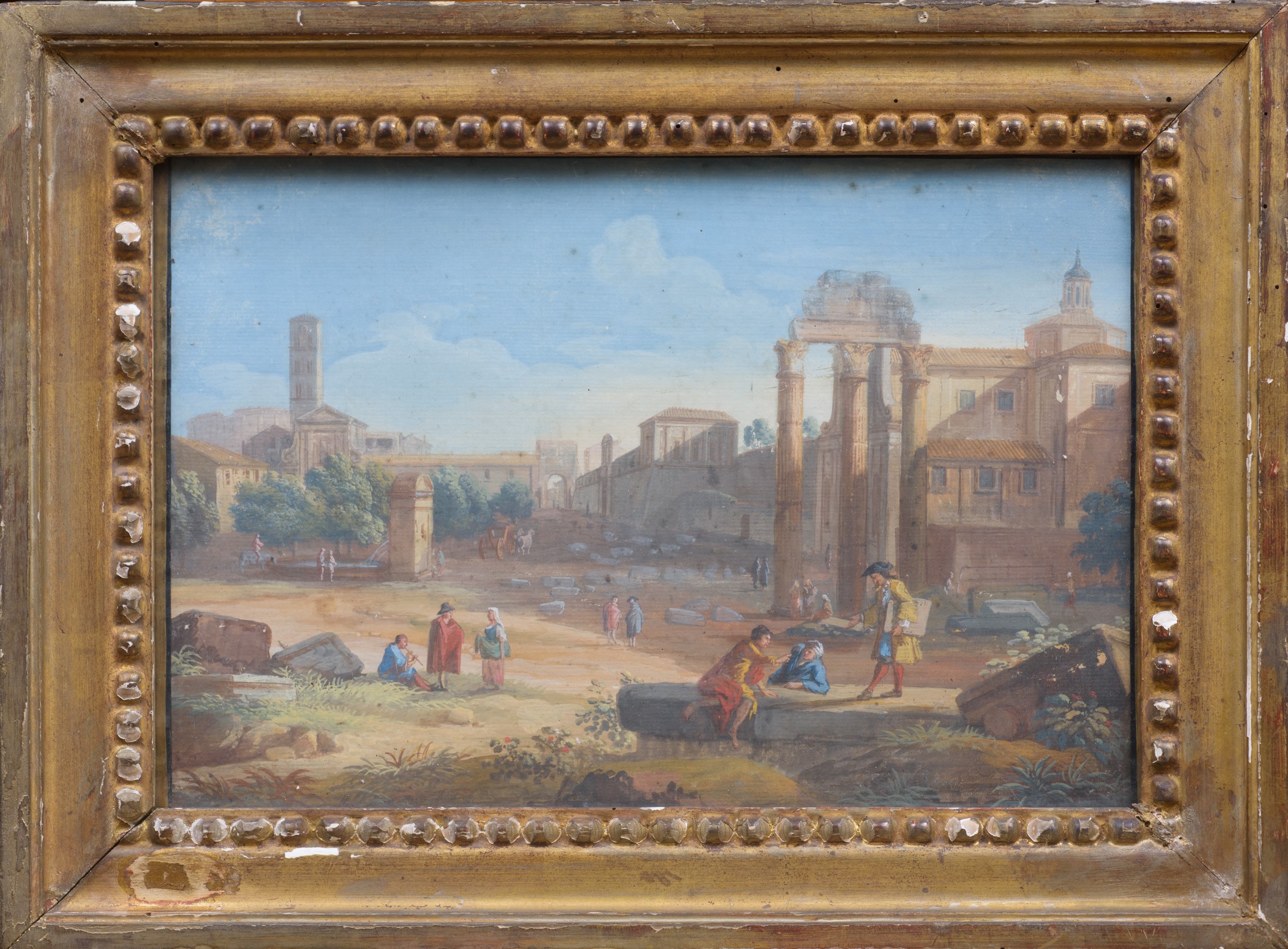 Giovanni Battista Busiri - Veduta del Foro Romano con il Tempio di Castore e Polluce, gouache su ...