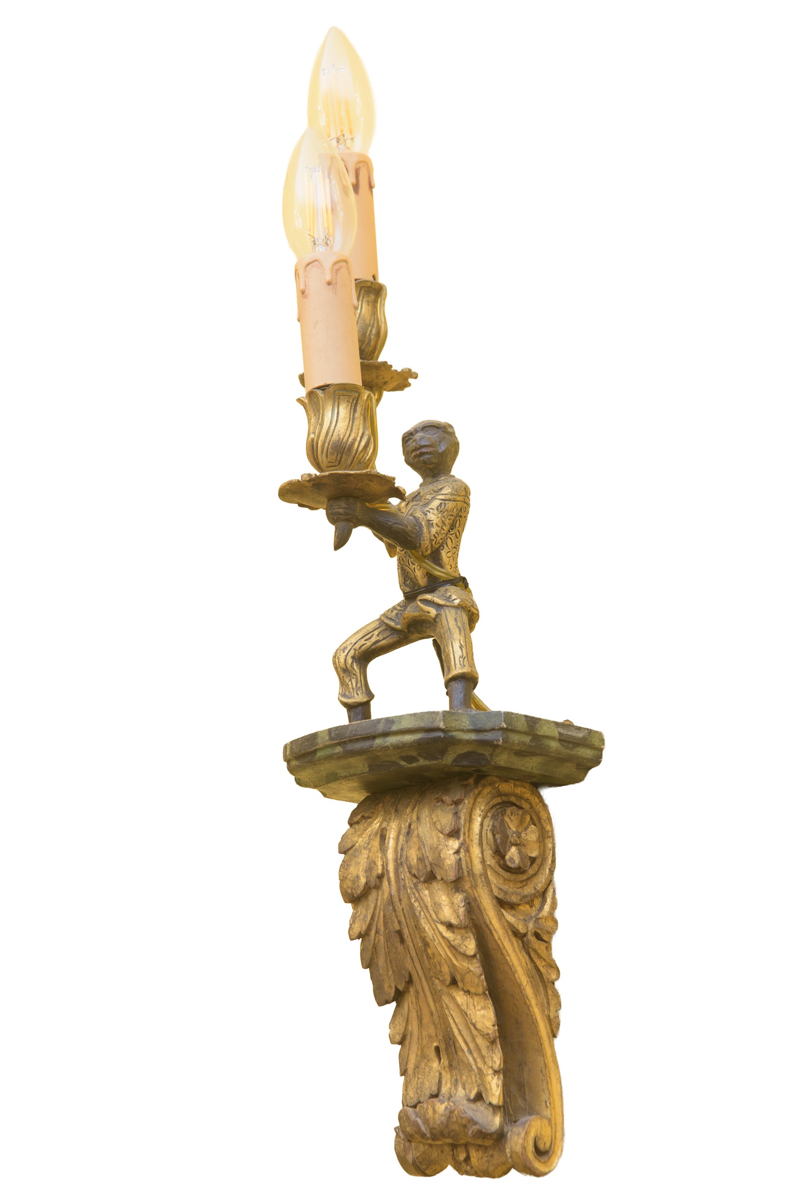 Veneto, Coppia di appliques a due luci in legno e bronzo
