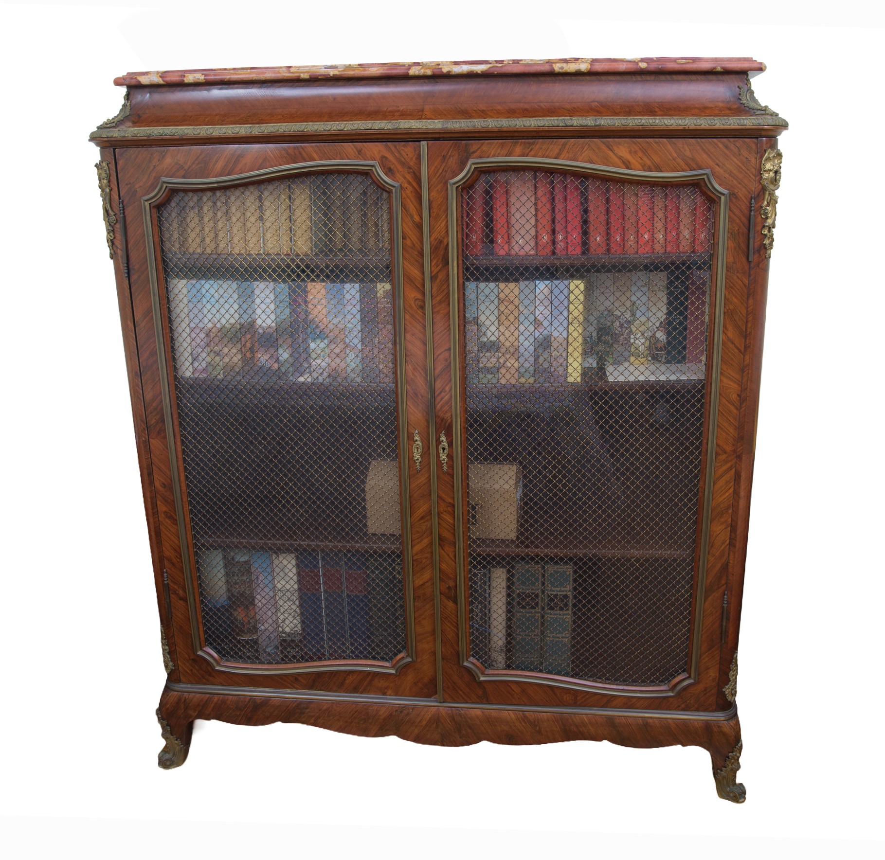 Vetrina-libreria in ebano viola e ebano rosa con applicazioni in bronzo dorato, Francia Napoleone...