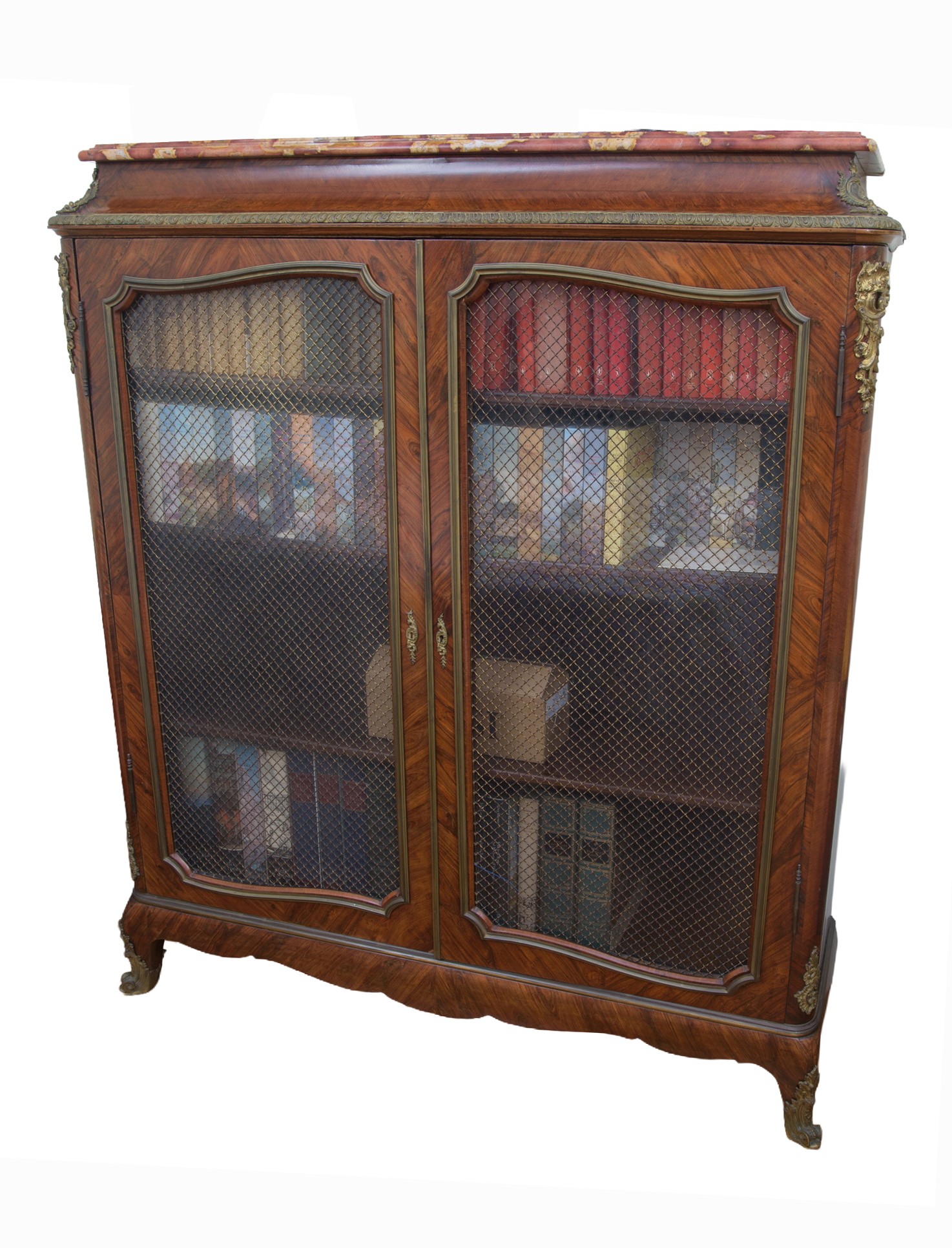 Vetrina-libreria in ebano viola e ebano rosa con applicazioni in bronzo dorato, Francia Napoleone...