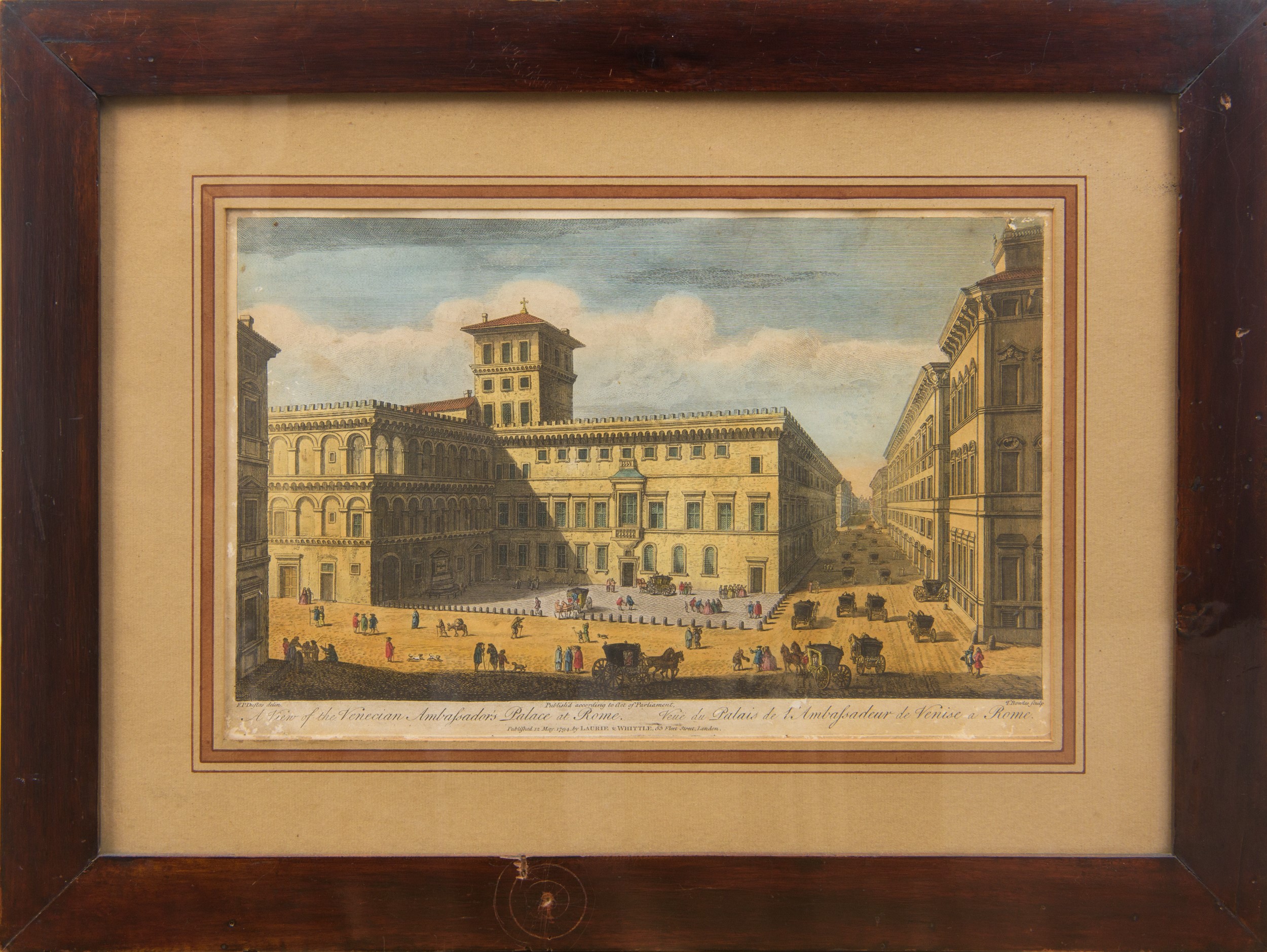 Quattro acqueforti, incisione acquarellata con vedute di Roma